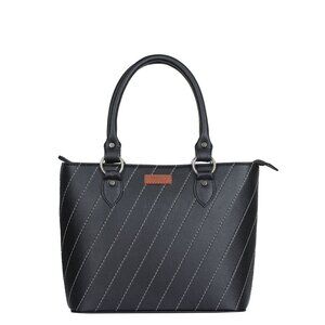 Black Top-Handle Tote Bag – Vegan Leather Ladies' Satchel Purse or Shoulder Bag